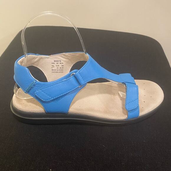 Blue Leather Propet Comfort Sandals 8.5us Cushion Open Toe T-Strap Hook Loop - Picture 1 of 10